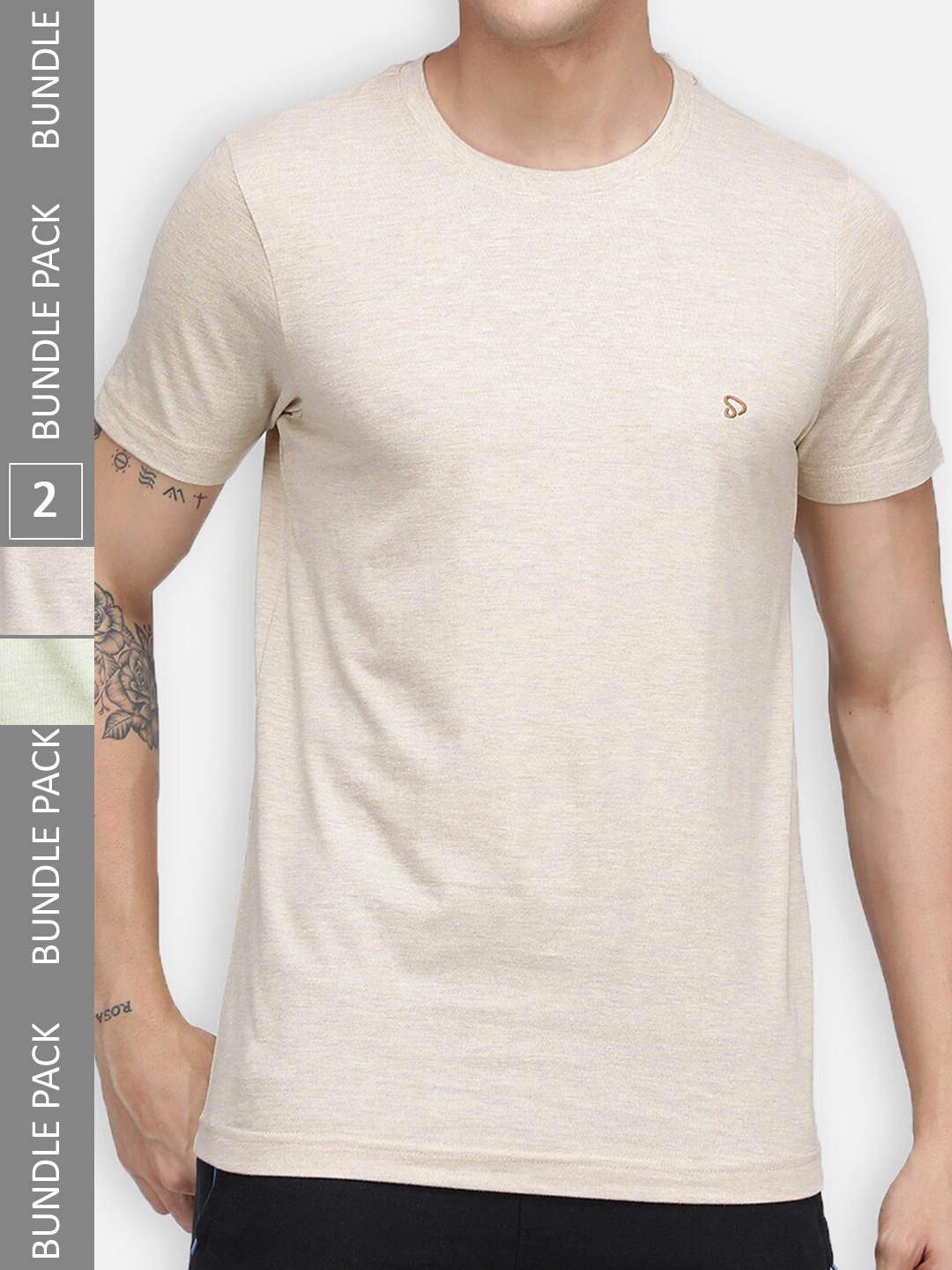

SPORTO Pack Of 2 Round Neck Dry Fit Cotton T-Shirts, Camel brown