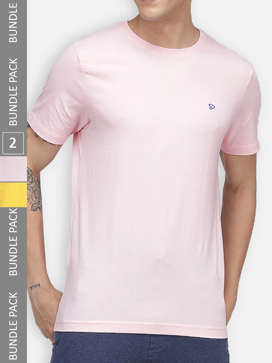 

SPORTO Pack Of 2 Round Neck Dry Fit Cotton T-Shirts, Pink