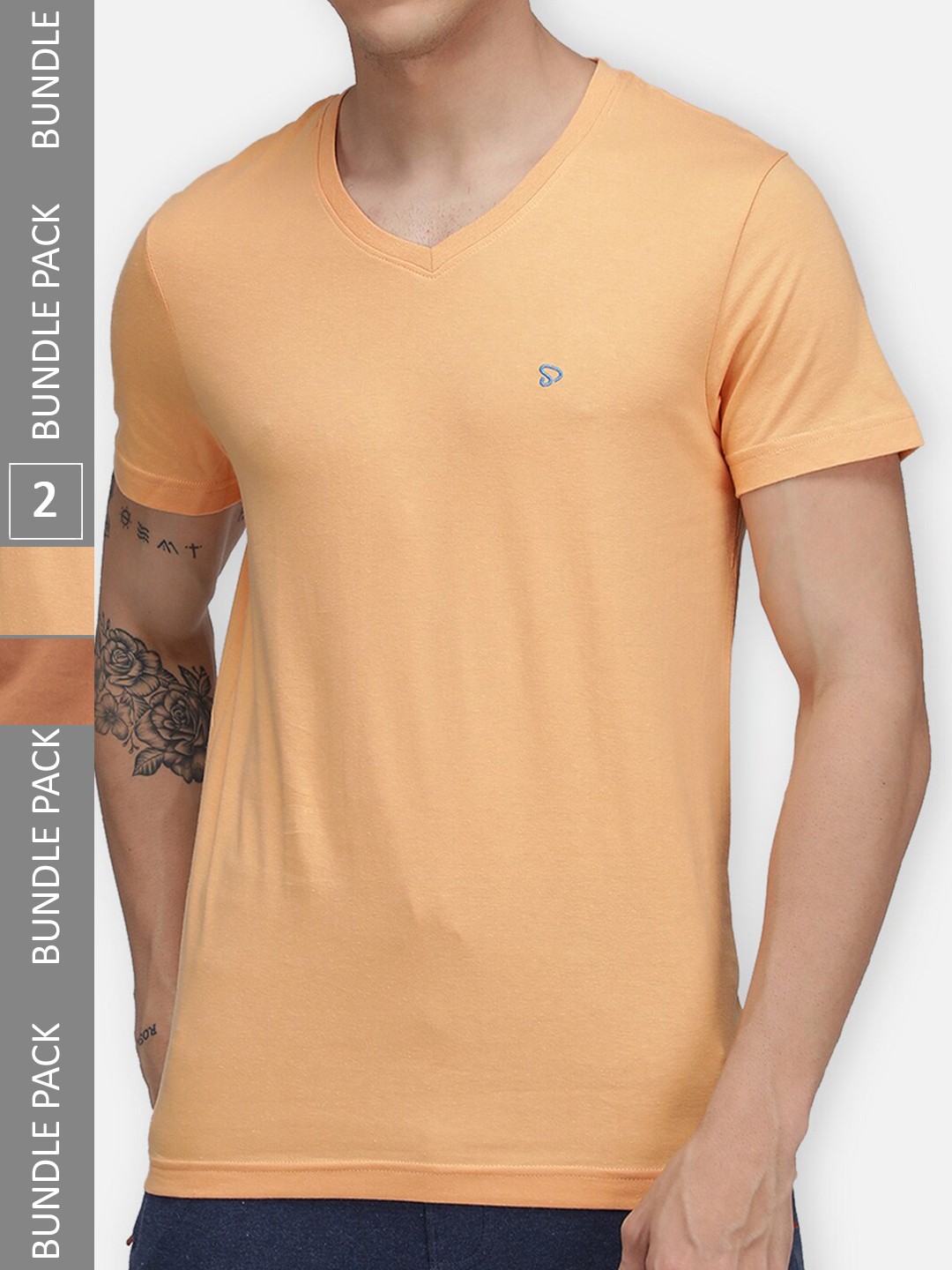 

SPORTO Pack Of 2 V-Neck Dry Fit Cotton T-Shirts, Brown