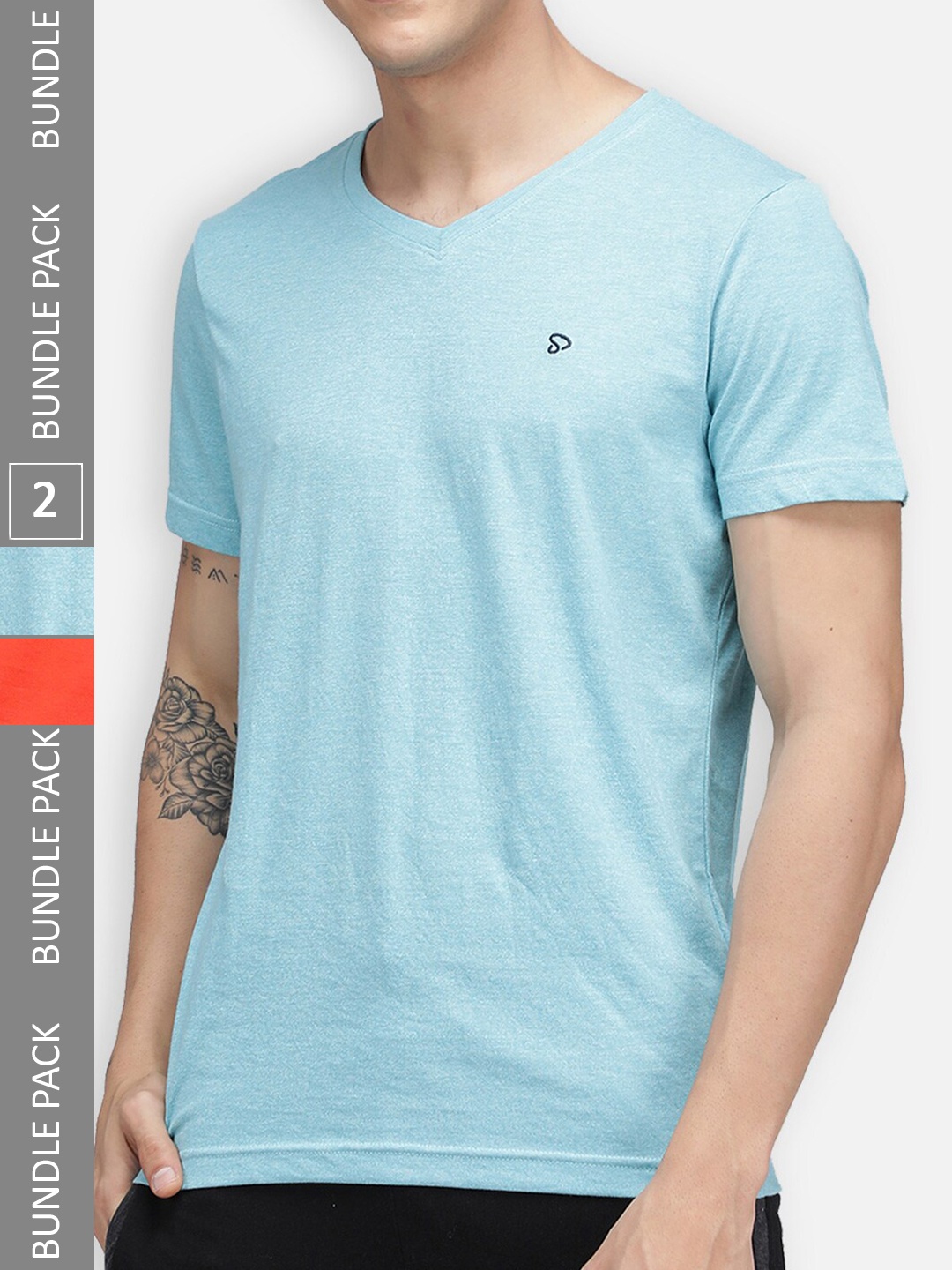 

SPORTO Pack Of 2 V-Neck Dry Fit Cotton T-Shirts, Blue