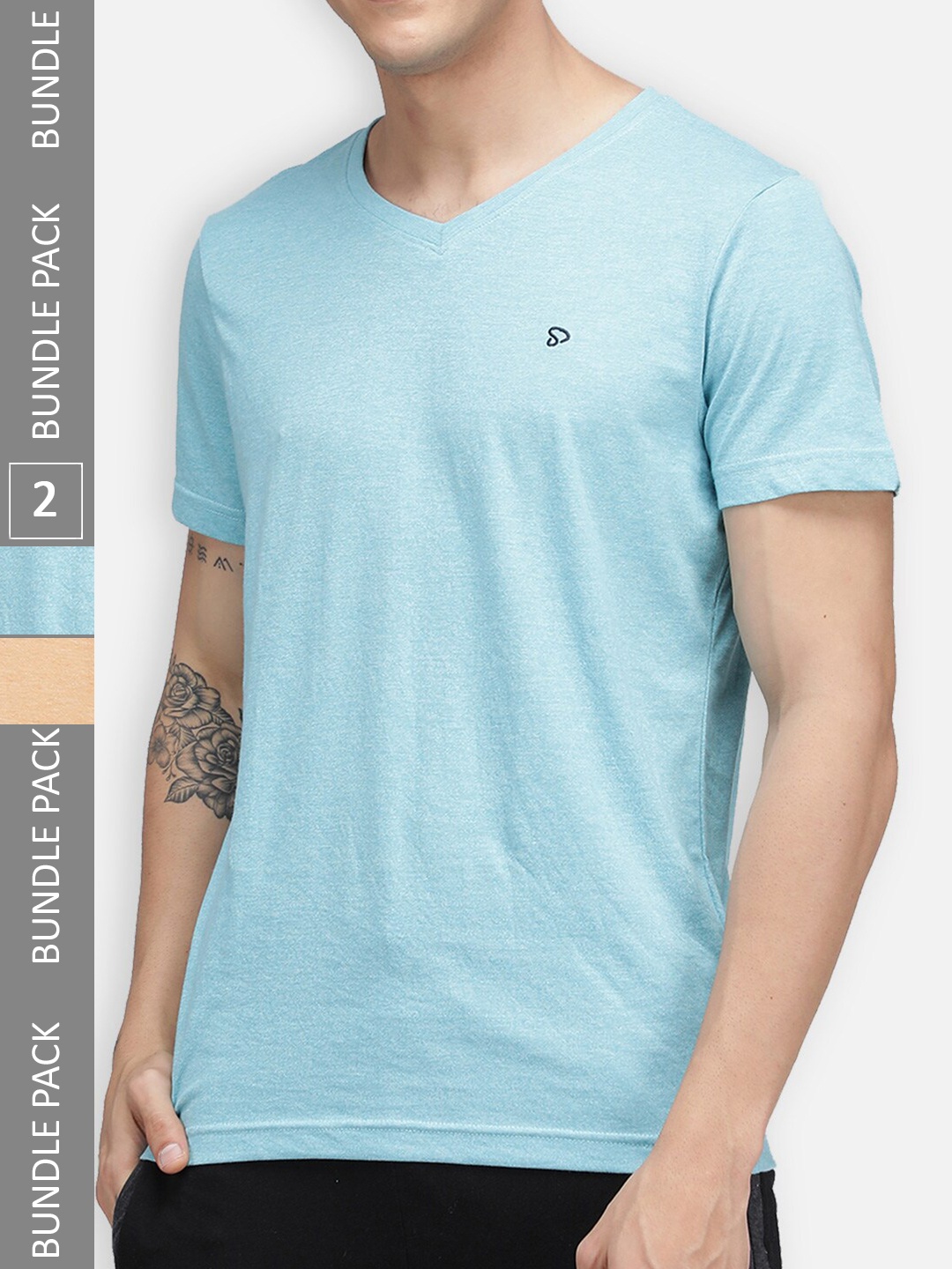 

SPORTO Pack Of 2 V-Neck Dry Fit Cotton T-Shirts, Blue