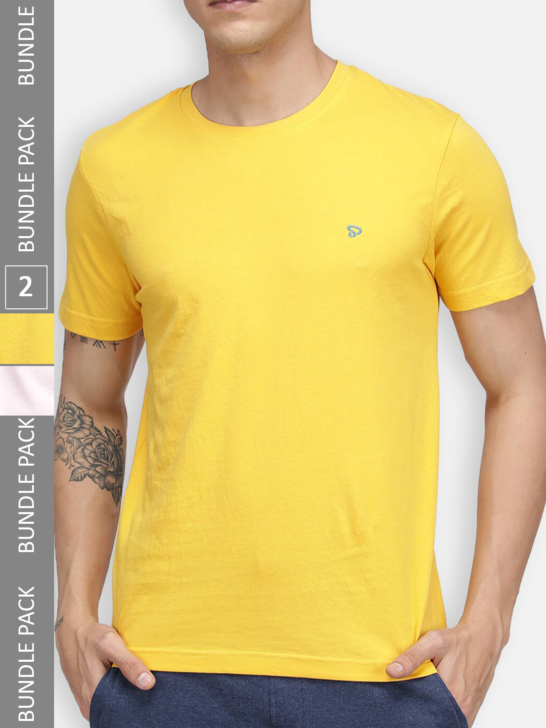 

SPORTO Pack Of 2 Round Neck Dry Fit Cotton T-Shirts, Yellow