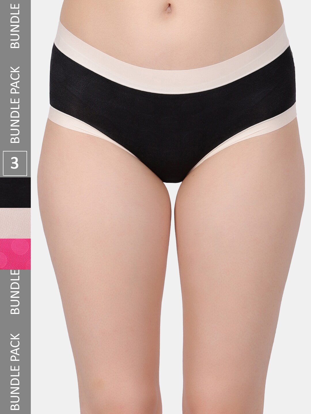 

Amour Secret Pack Of 3 Self Design Leak-Proof Hipster Briefs, Black