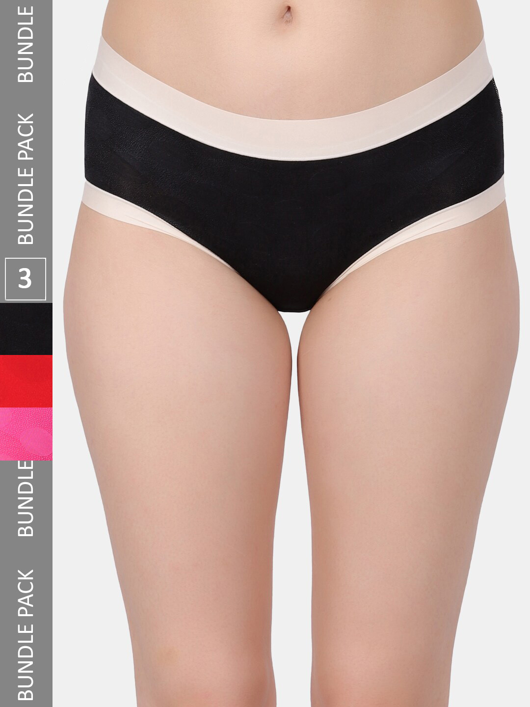

Amour Secret Pack Of 3 Self Design Leak-Proof Hipster Briefs, Black