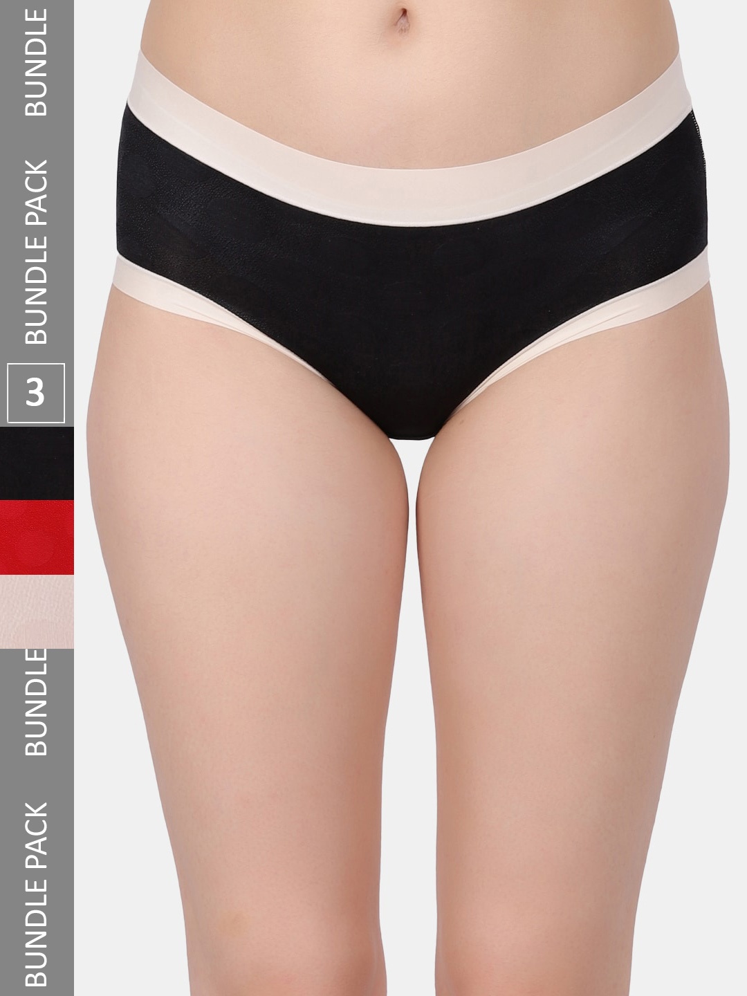 

Amour Secret Pack Of 3 Self Design Leak-Proof Hipster Briefs, Black