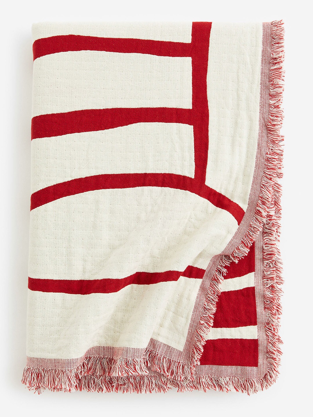 

H&M White & Red Jacquard-Weave Cotton Blanket