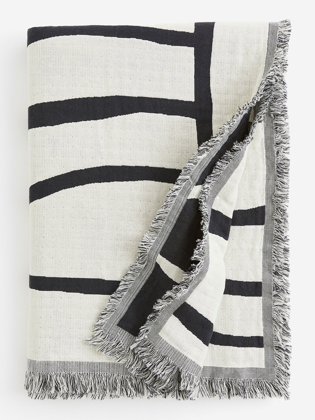 

H&M Grey & White Jacquard-Weave Cotton Blanket