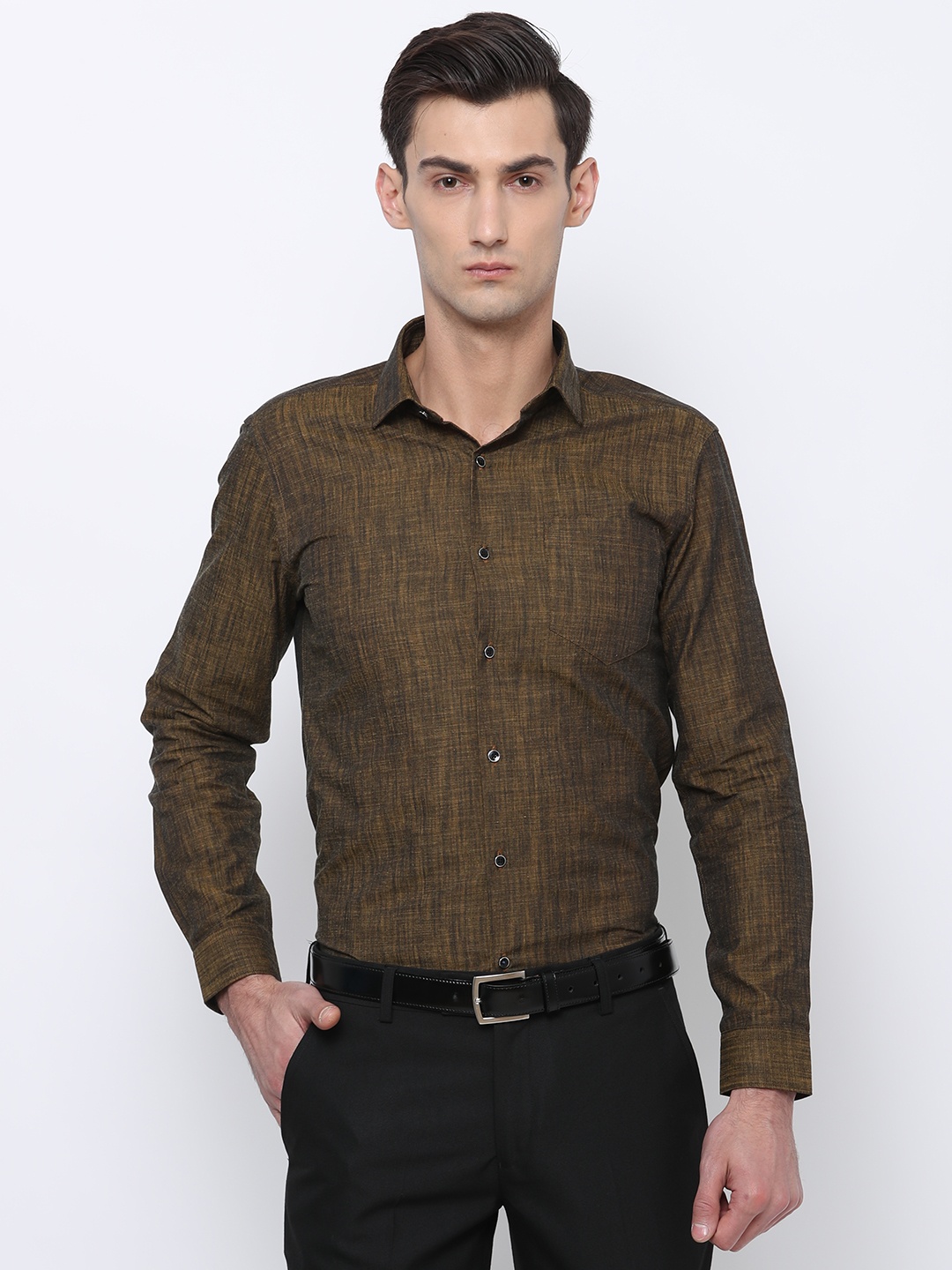 

Black coffee Men Brown Slim Fit Solid Formal Shirt