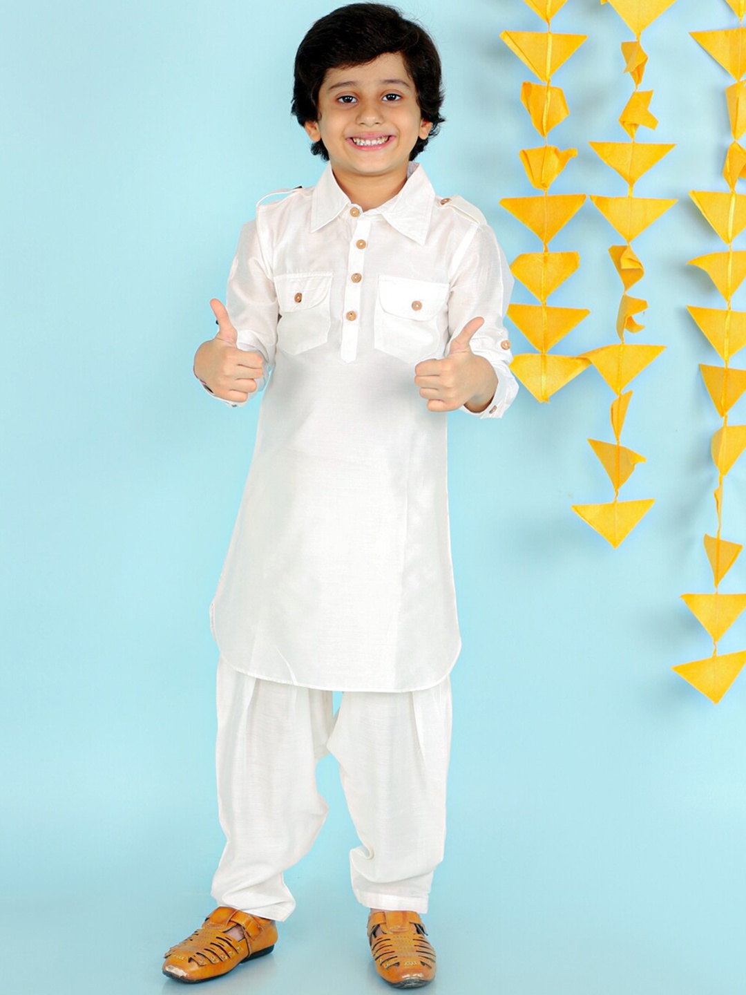 

KID1 Boys Regular Pathani Kurta with Salwar, White