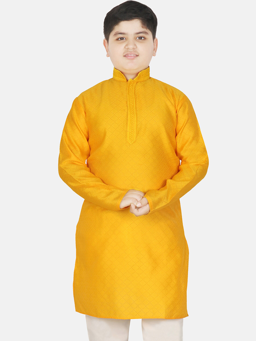 

SG YUVRAJ Boys Ethnic Motifs Woven Design Mandarin Collar Long Sleeves Kurta, Yellow