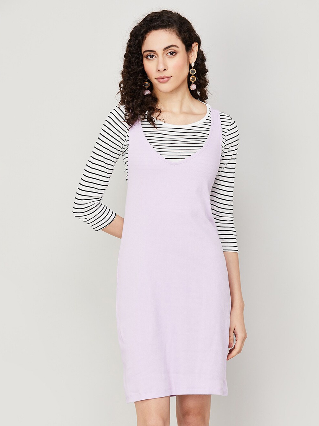 

CODE by Lifestyle Sleeveless Cotton Pinafore Above Knee Length Dress, Purple