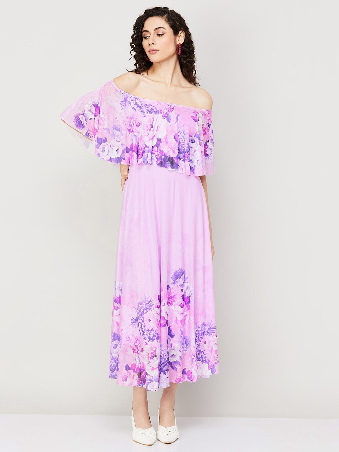 

CODE by Lifestyle Floral Printed Off-Shoulder Maxi Dress, Lavender