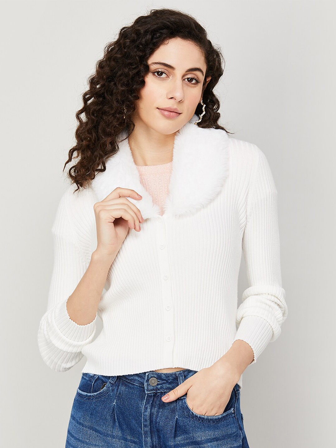 

CODE by Lifestyle Fuzzy Detailed Cardigan, White