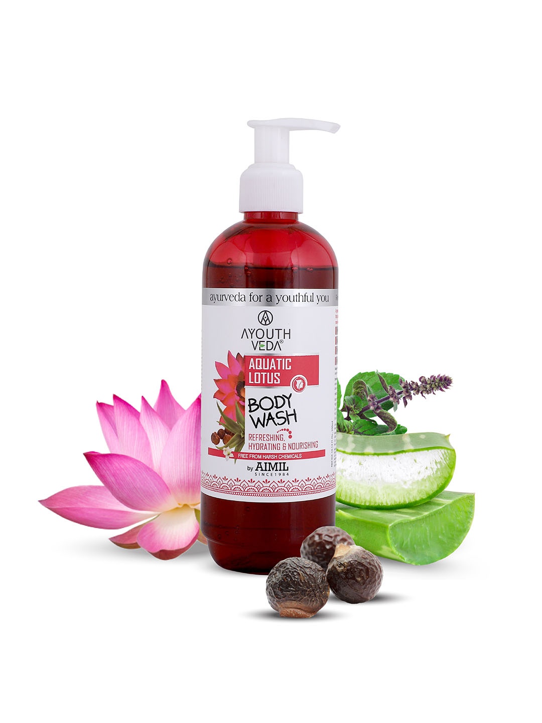 

AYOUTHVEDA Aquatic Lotus Body Wash with Aloe Vera & Holy Basil - 300 ml, Red
