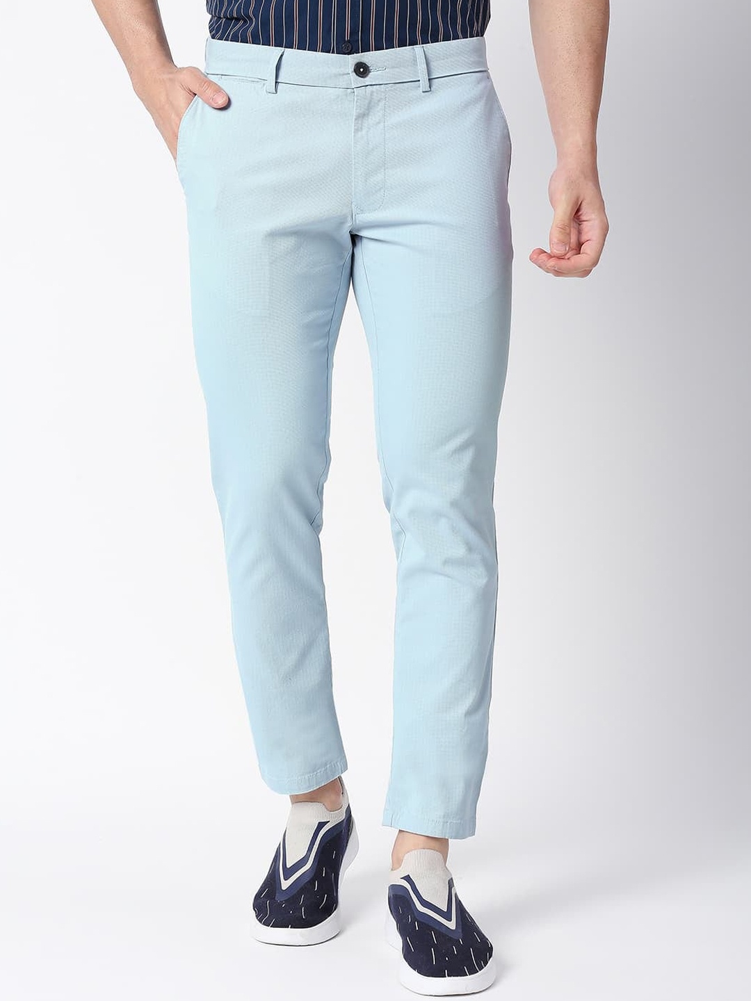 

Basics Men Mid-Rise Tapered Fit Cotton Chinos Trousers, Blue