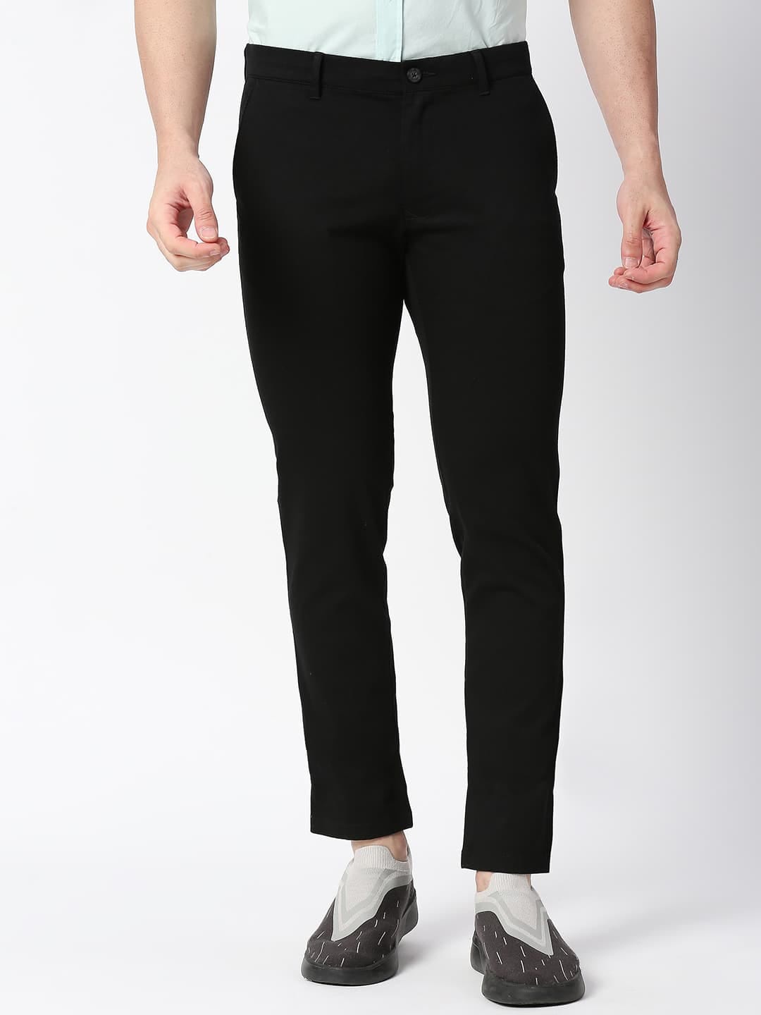 

Basics Men Tapered Fit Mid-Rise Casual Trousers, Black