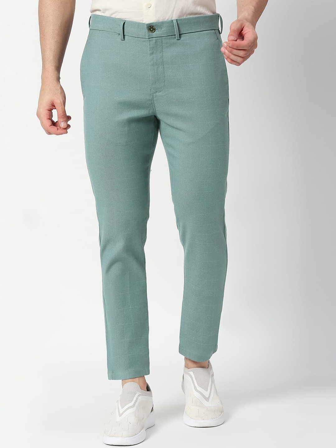 

Basics Men Tapered Fit Mid-Rise Regular Trousers, Turquoise blue