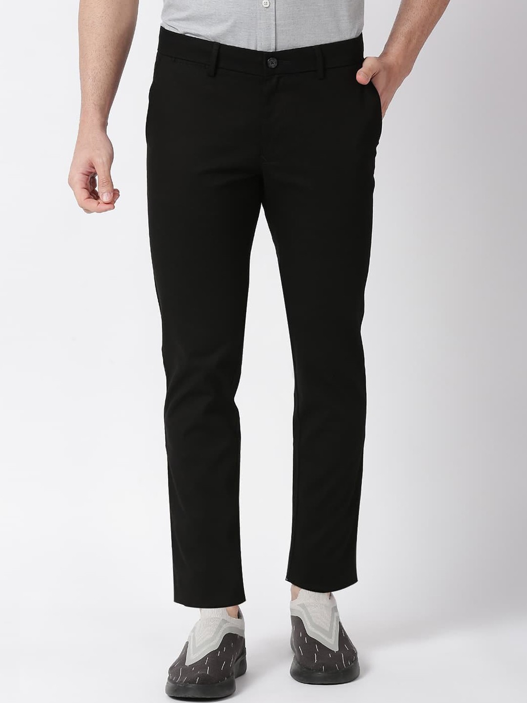 

Basics Men Tapered Fit Cotton Casual Trousers, Black