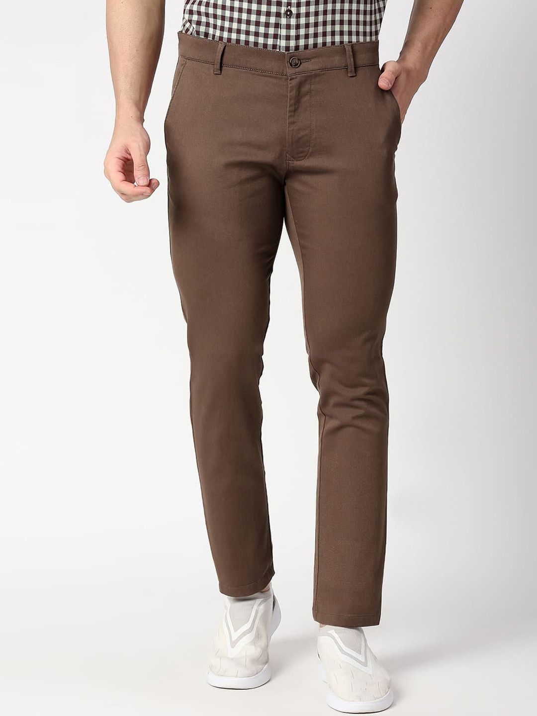

Basics Men Mid Rise Tapered Fit Cotton Chinos Trousers, Brown
