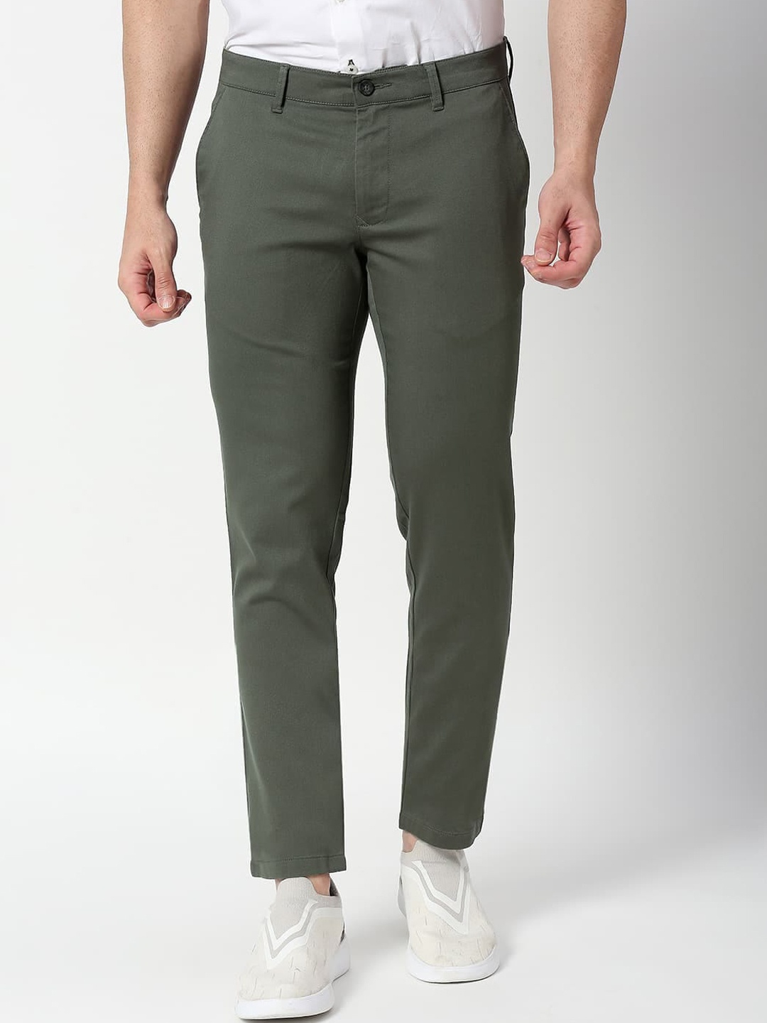 

Basics Men Tapered Fit Mid-Rise Cotton Regular Trousers, Grey