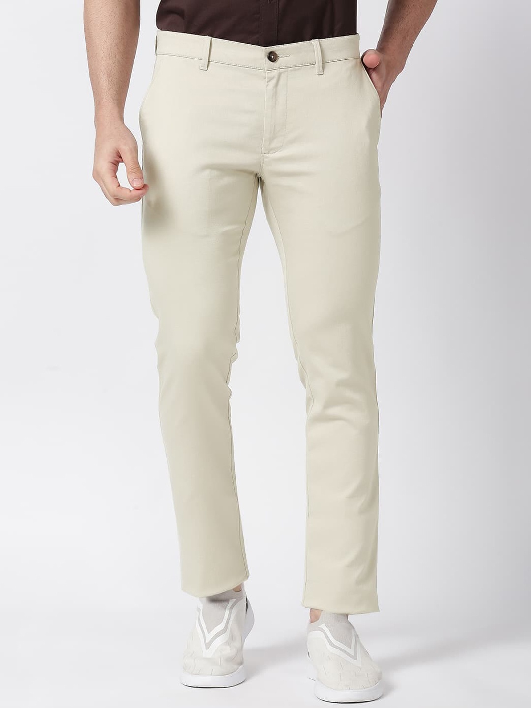 

Basics Men Tapered Fit Mid-Rise Casual Trousers, Beige