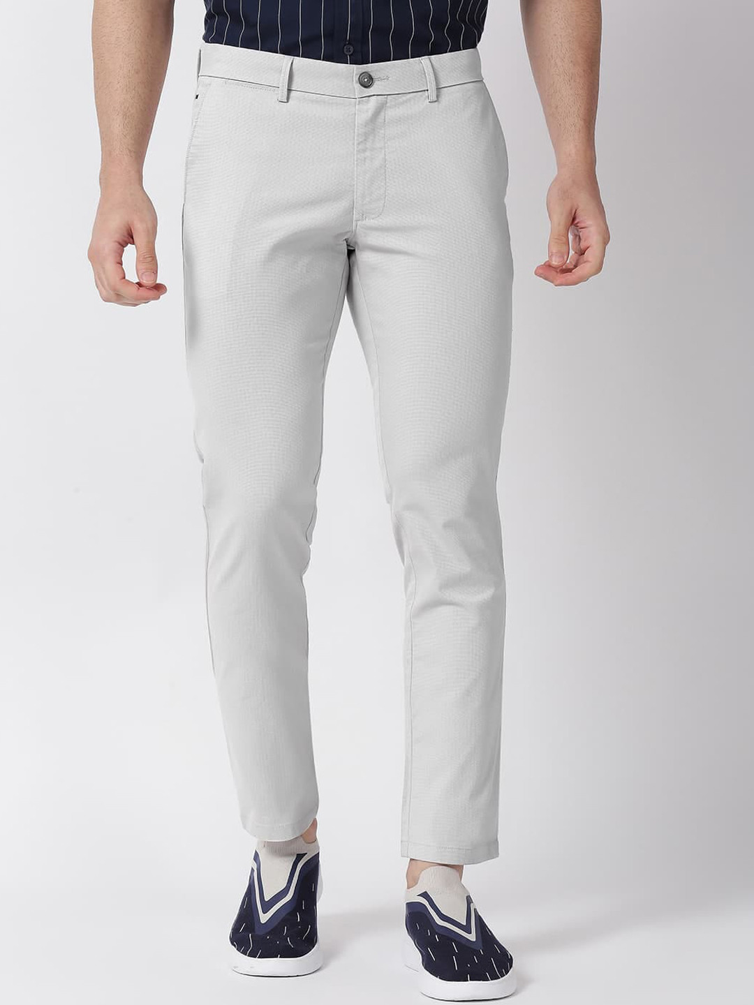 

Basics Men Tapered Fit Mid-rise Cotton Trousers, Grey