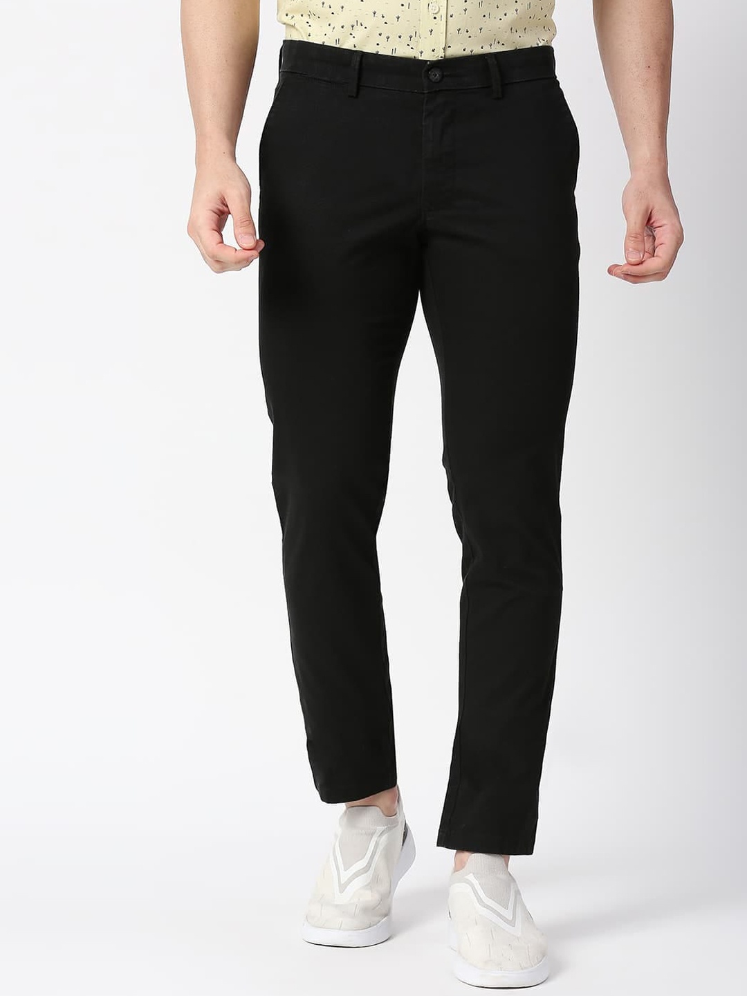 

Basics Men Mid-Rise Cotton Chinos Trousers, Black