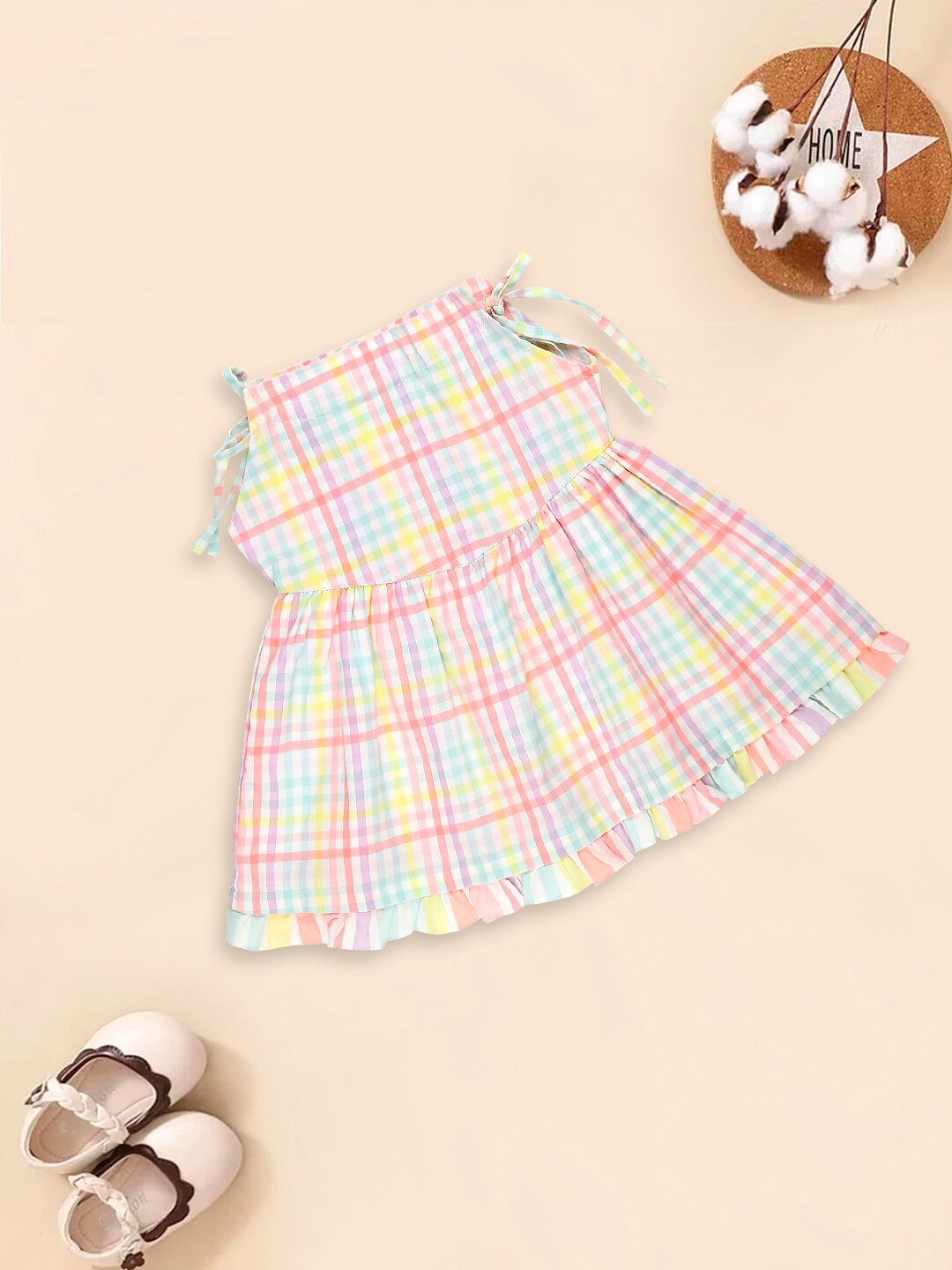 

MeeMee Girls Checked Fit & Flare Dress, White