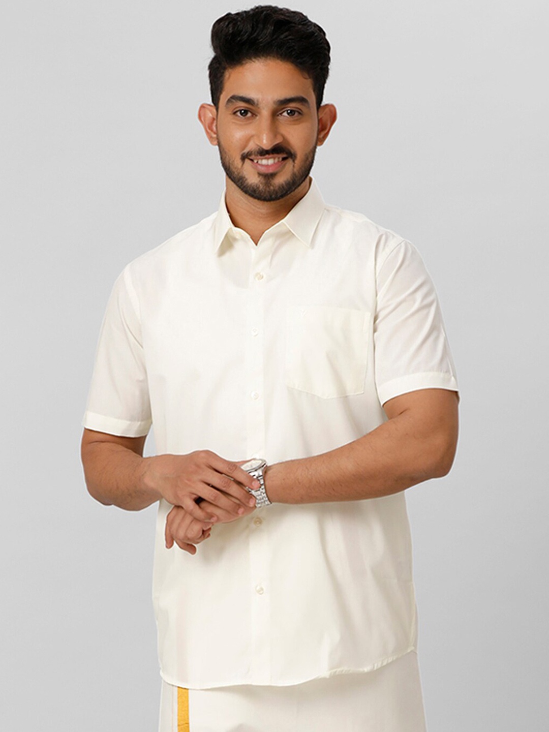 

Ramraj Tailored Fit Opaque Ethnic Shirt, Cream