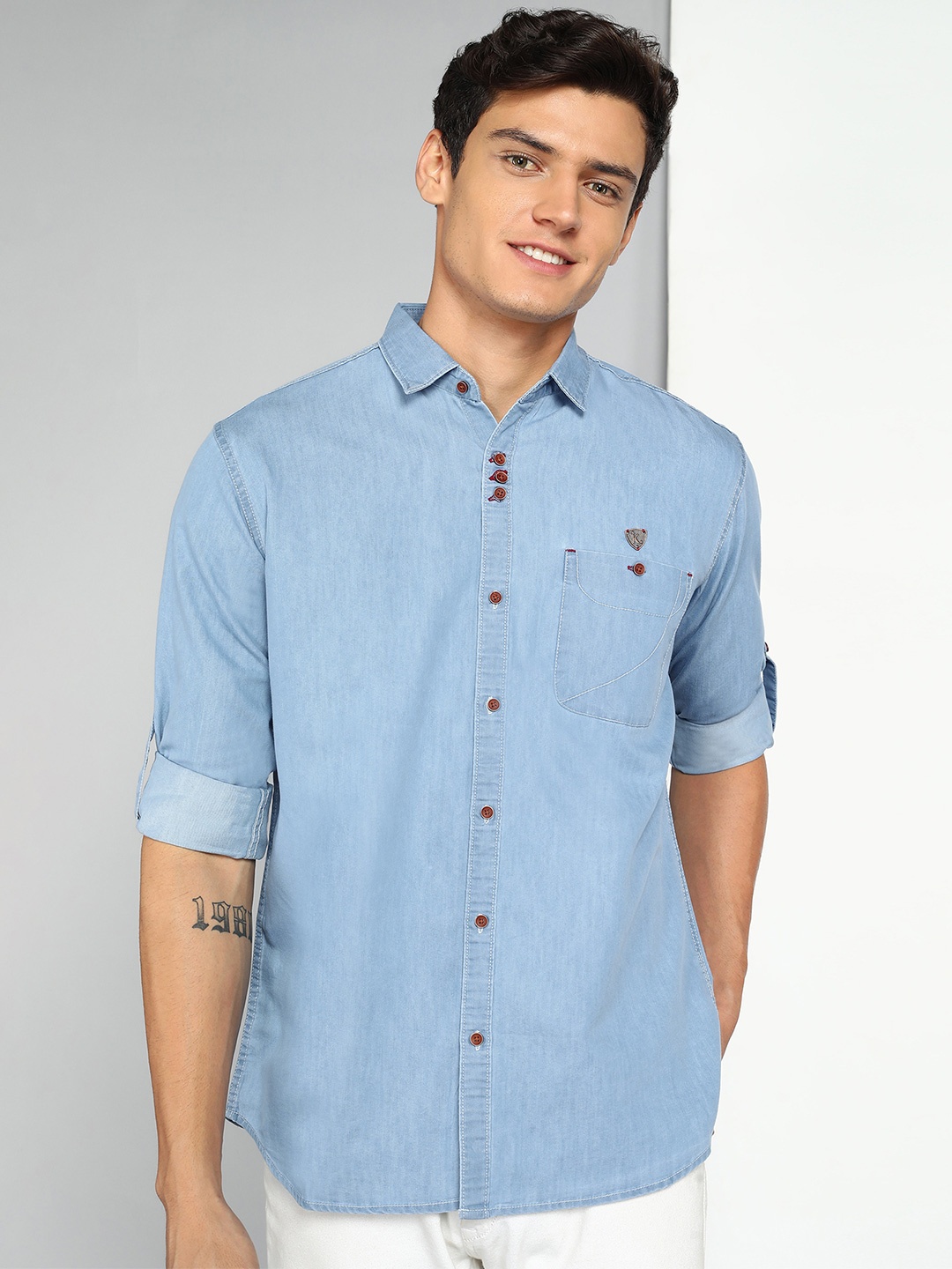 

Kuons Avenue Smart Slim Fit Opaque Denim Casual Shirt, Blue