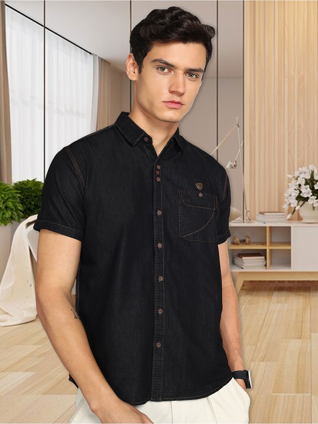 

Kuons Avenue Smart Slim Fit Opaque Casual Shirt, Black