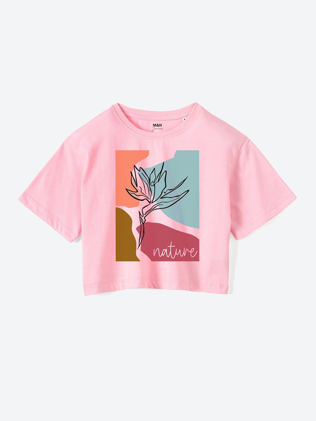

Mast & Harbour Girls Pink Graphic Printed Pure Cotton Boxy T-shirt