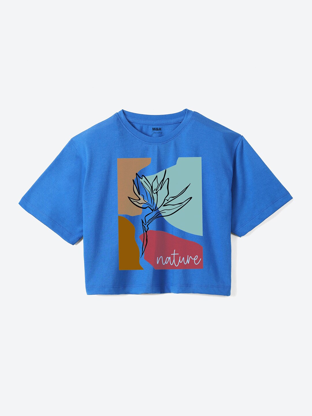 

Mast & Harbour Girls Girls Graphic Printed Pure Cotton Boxy T-shirt, Blue