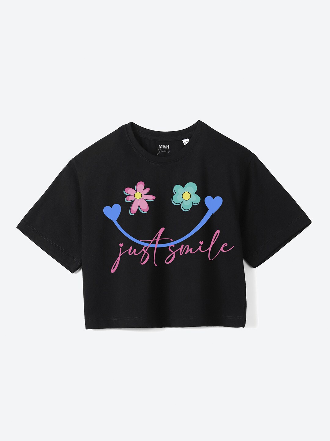 

Mast & Harbour Girls Black Typography Printed Pure Cotton Boxy T-shirt