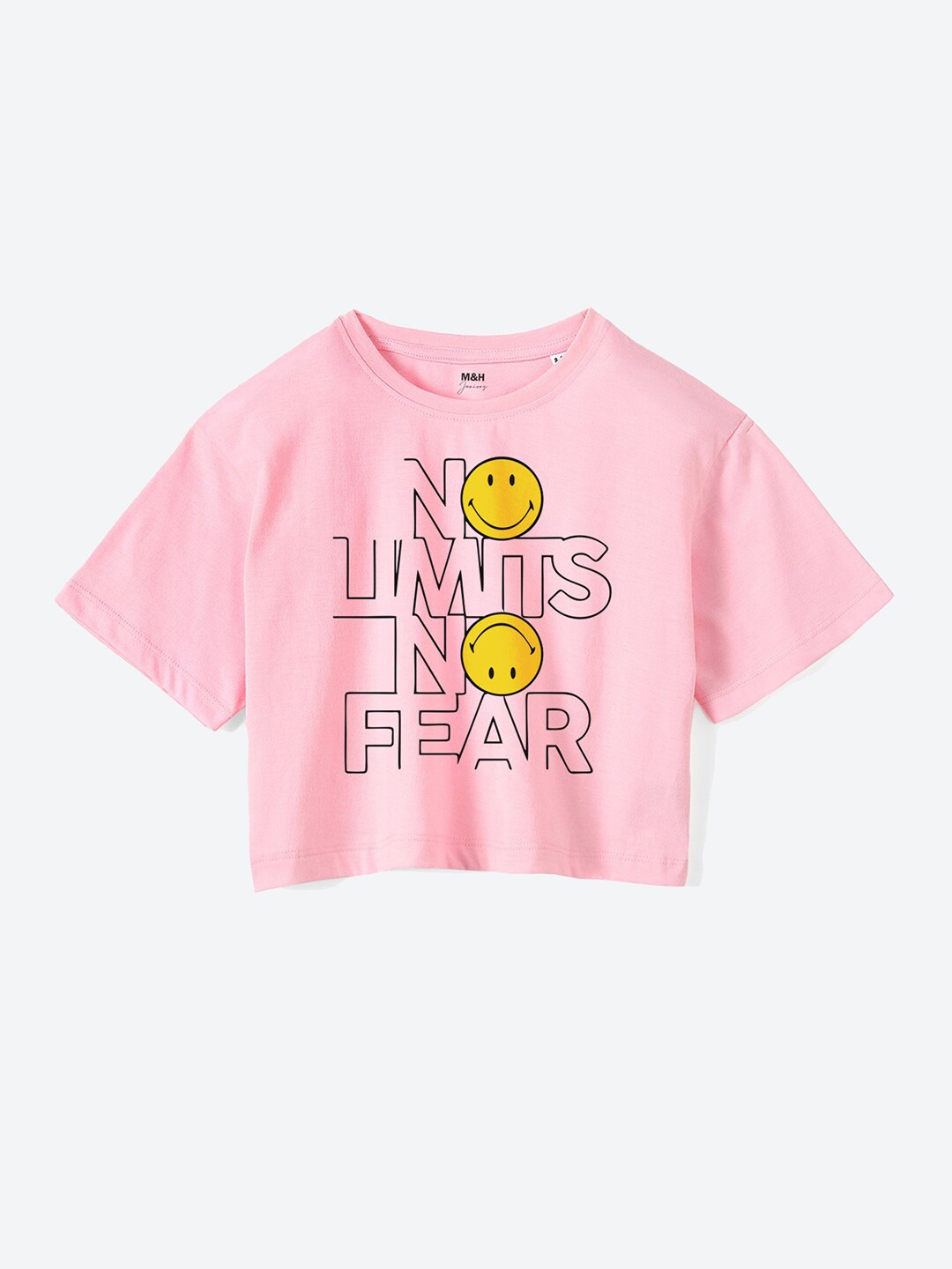 

Mast & Harbour Girls Pink Typography Printed Pure Cotton Boxy T-shirt