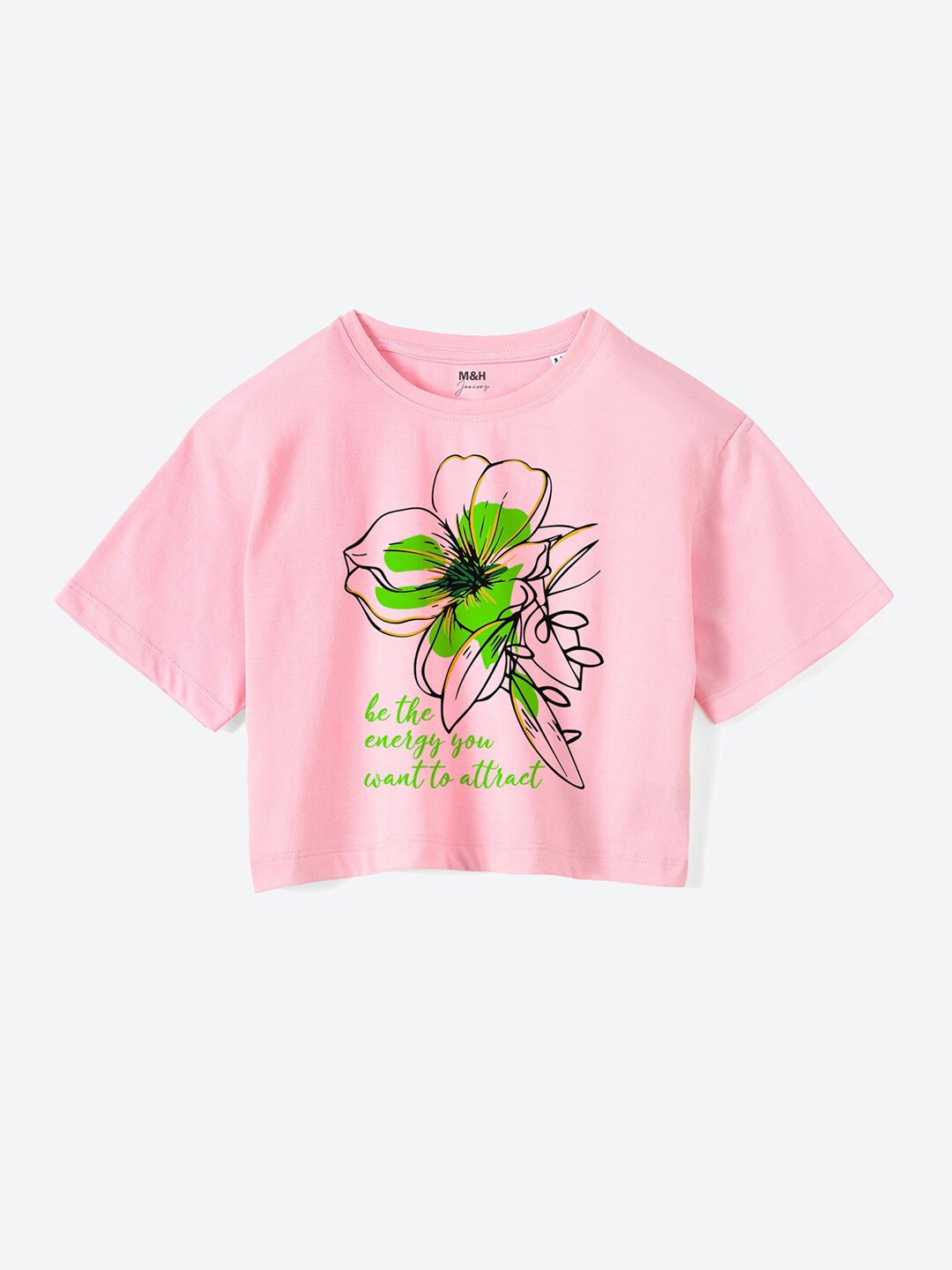 

Mast & Harbour Girls Pink Floral Printed Pure Cotton Boxy T-shirt