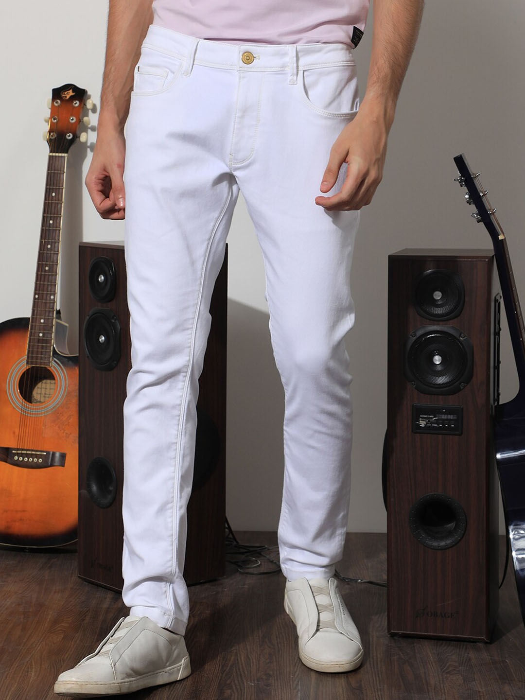 

RARE RABBIT Men Meymac Slim Fit Cotton Jeans, White