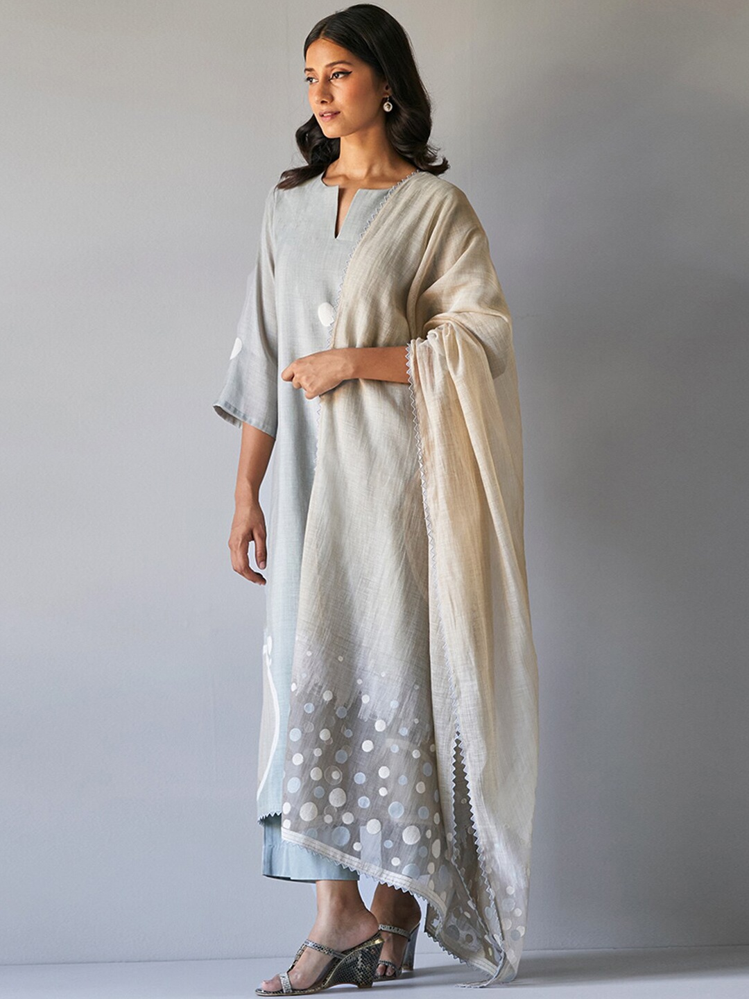 

Ganga Printed Pure Cotton Regular Kurta & Palazzos With Dupatta, Grey