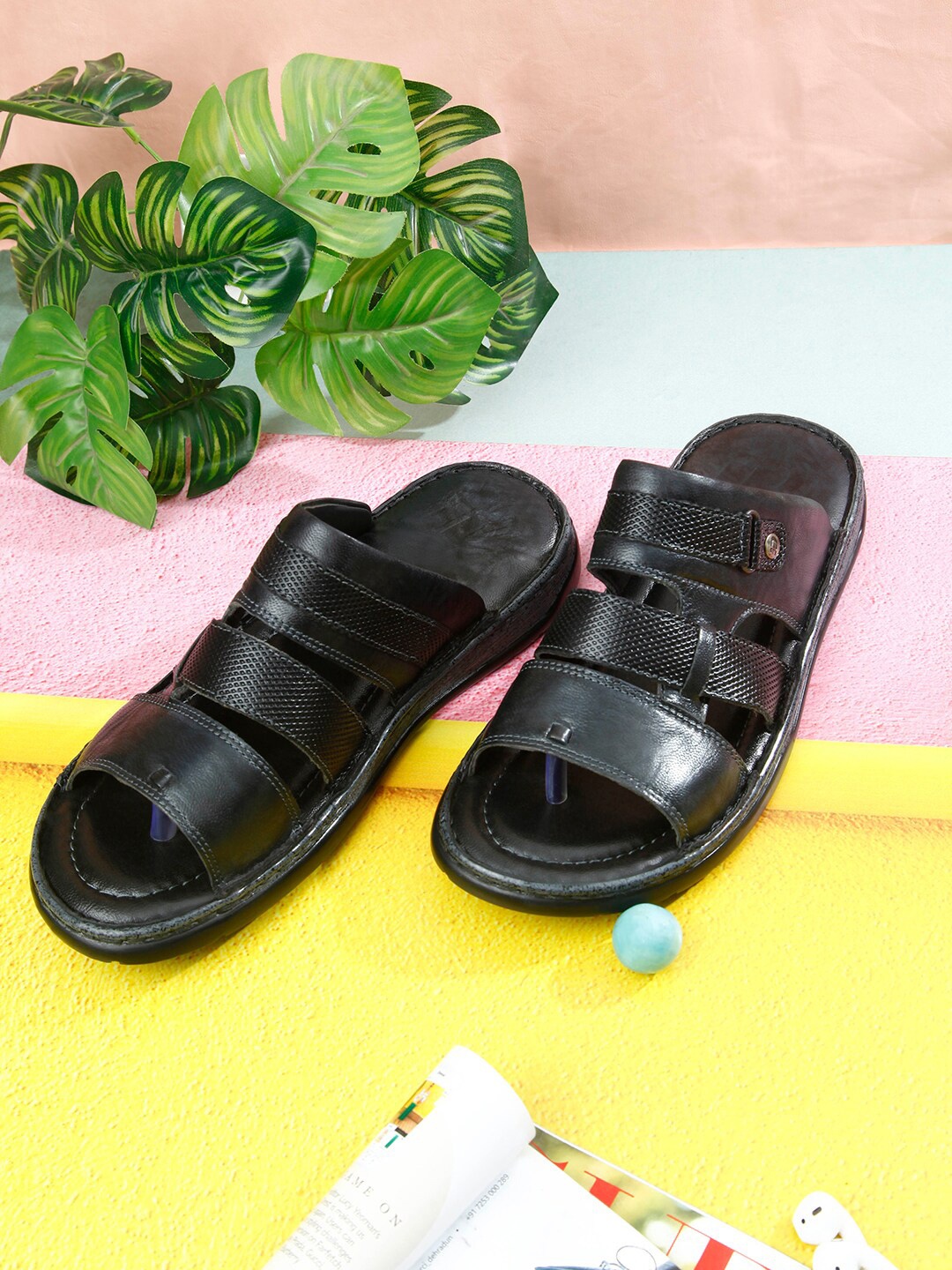 

ID Men Black Leather Comfort Sandals