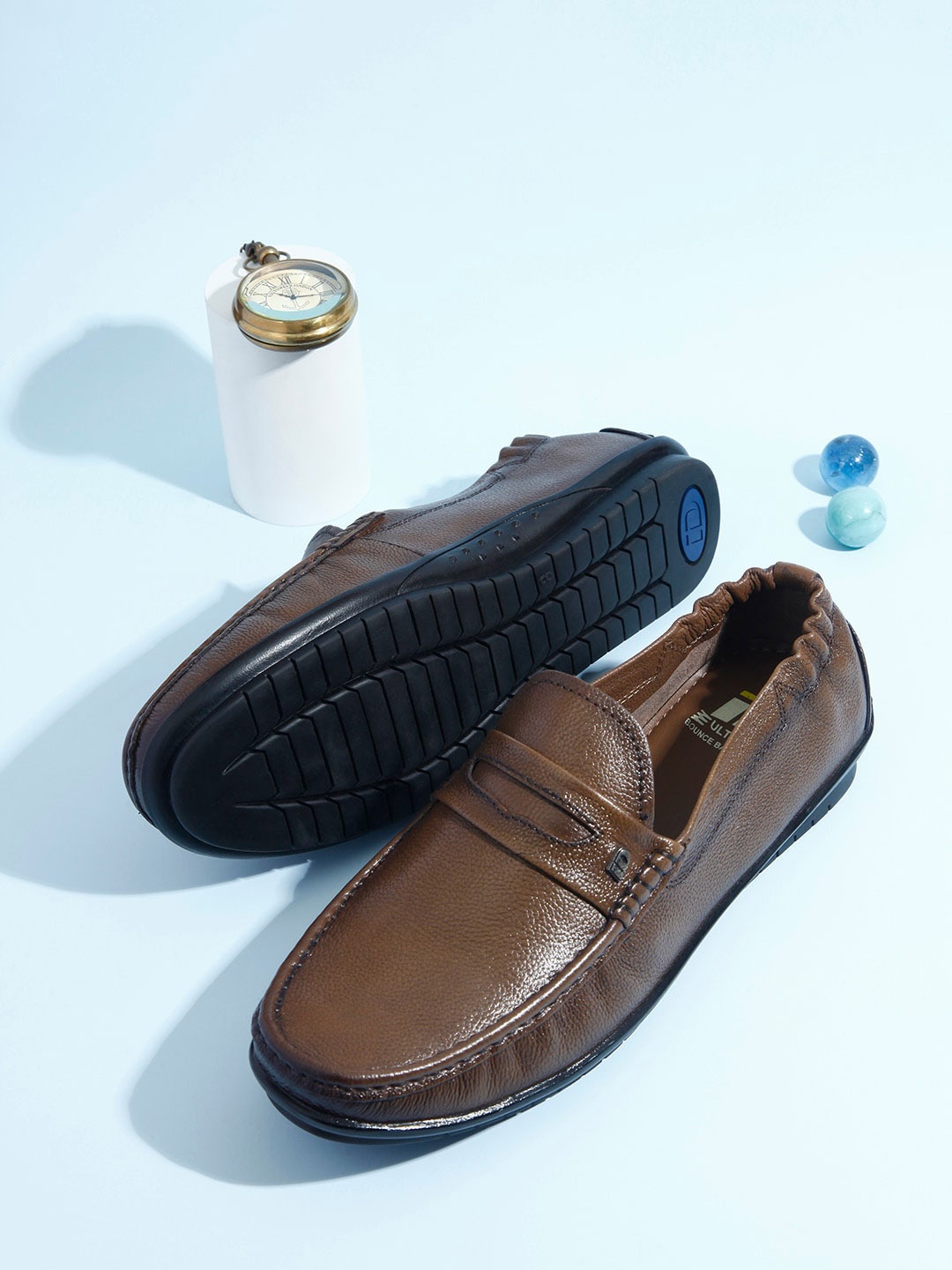 

ID Men Lightweight Leather Penny Driving Shoes, Tan