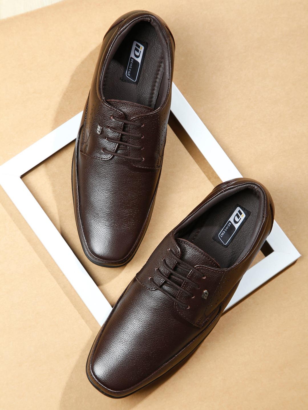 

ID Men Textured Leather Formal Derbys, Brown
