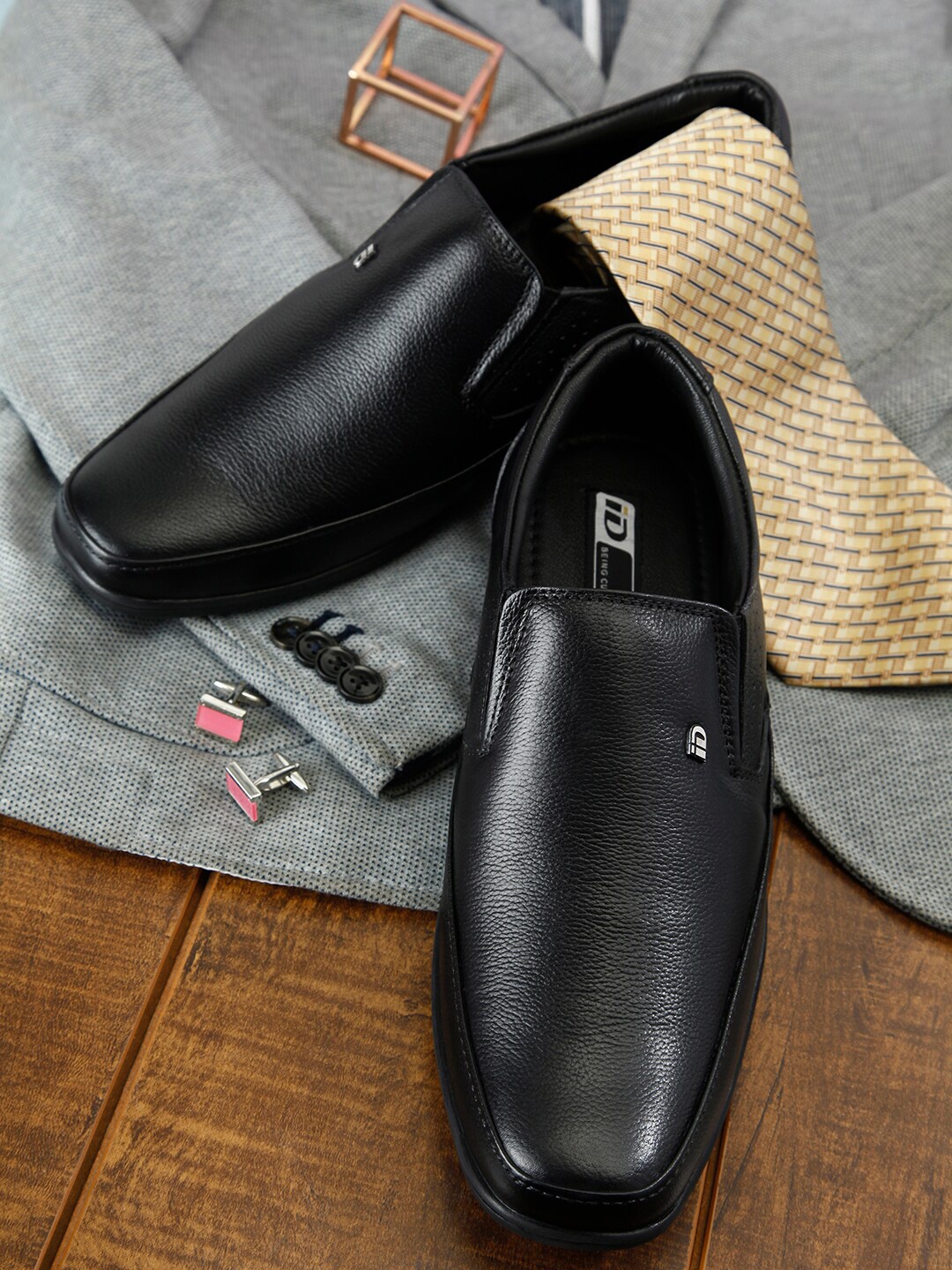 

ID Men Leather Formal Slip-On Shoes, Black