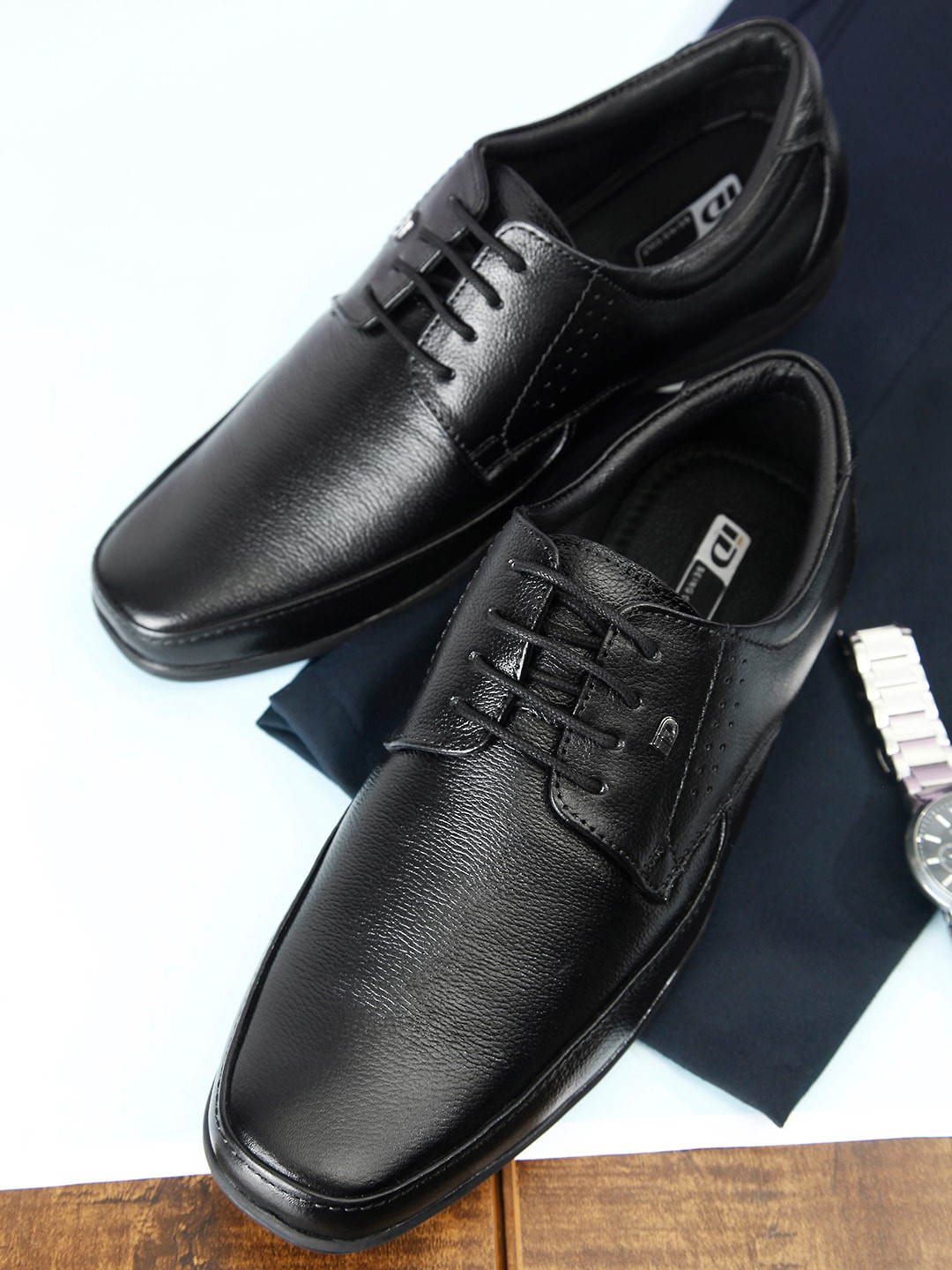 

ID Men Leather Lace Up Formal Derbys, Black