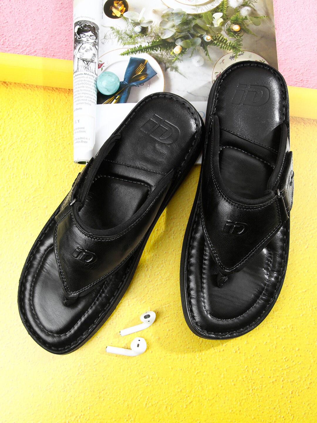 

ID Leather Comfort Sandals, Black