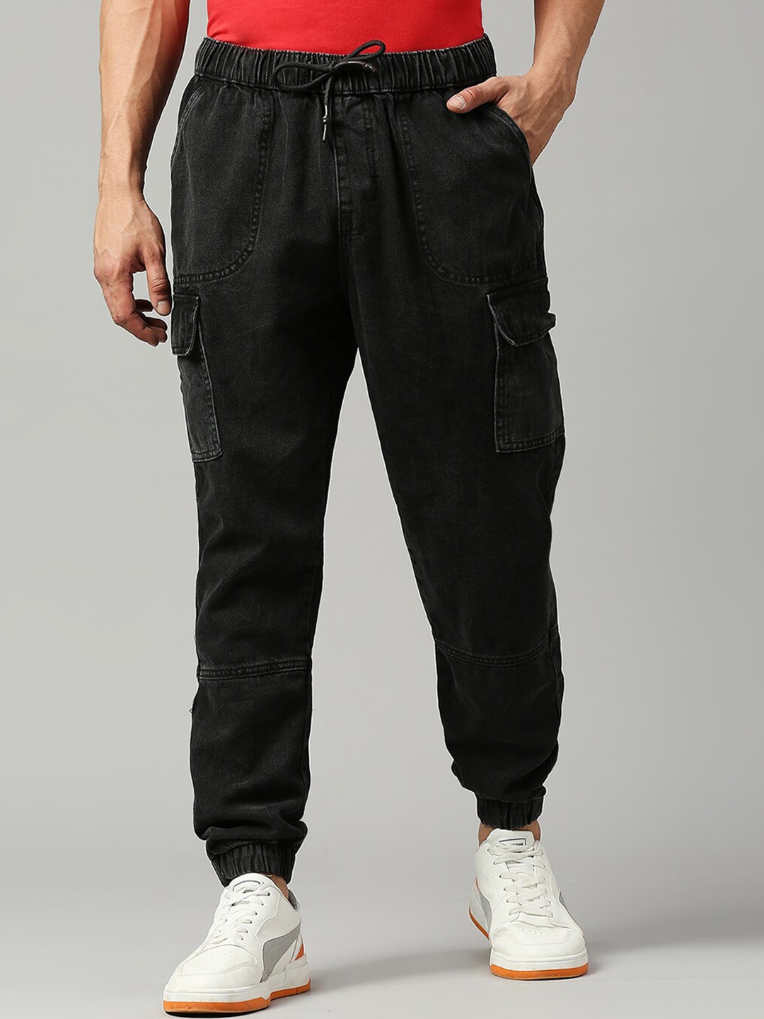 

LOVEGEN Men Mid-Rise Relaxed-Fit Pure Cotton Joggers, Black