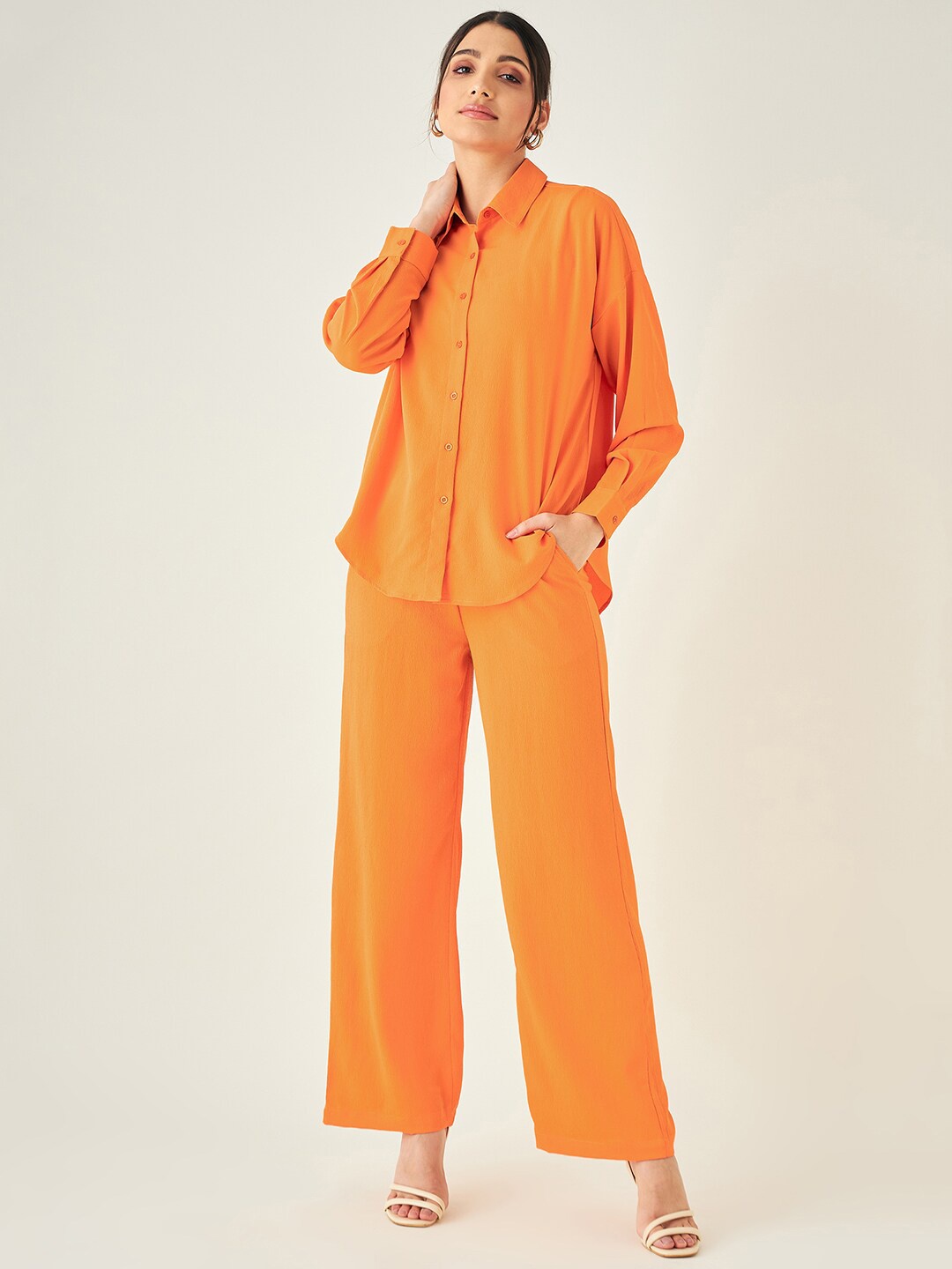 

JUNE & HARRY Women Smart Straight Fit High-Rise Trousers, Orange