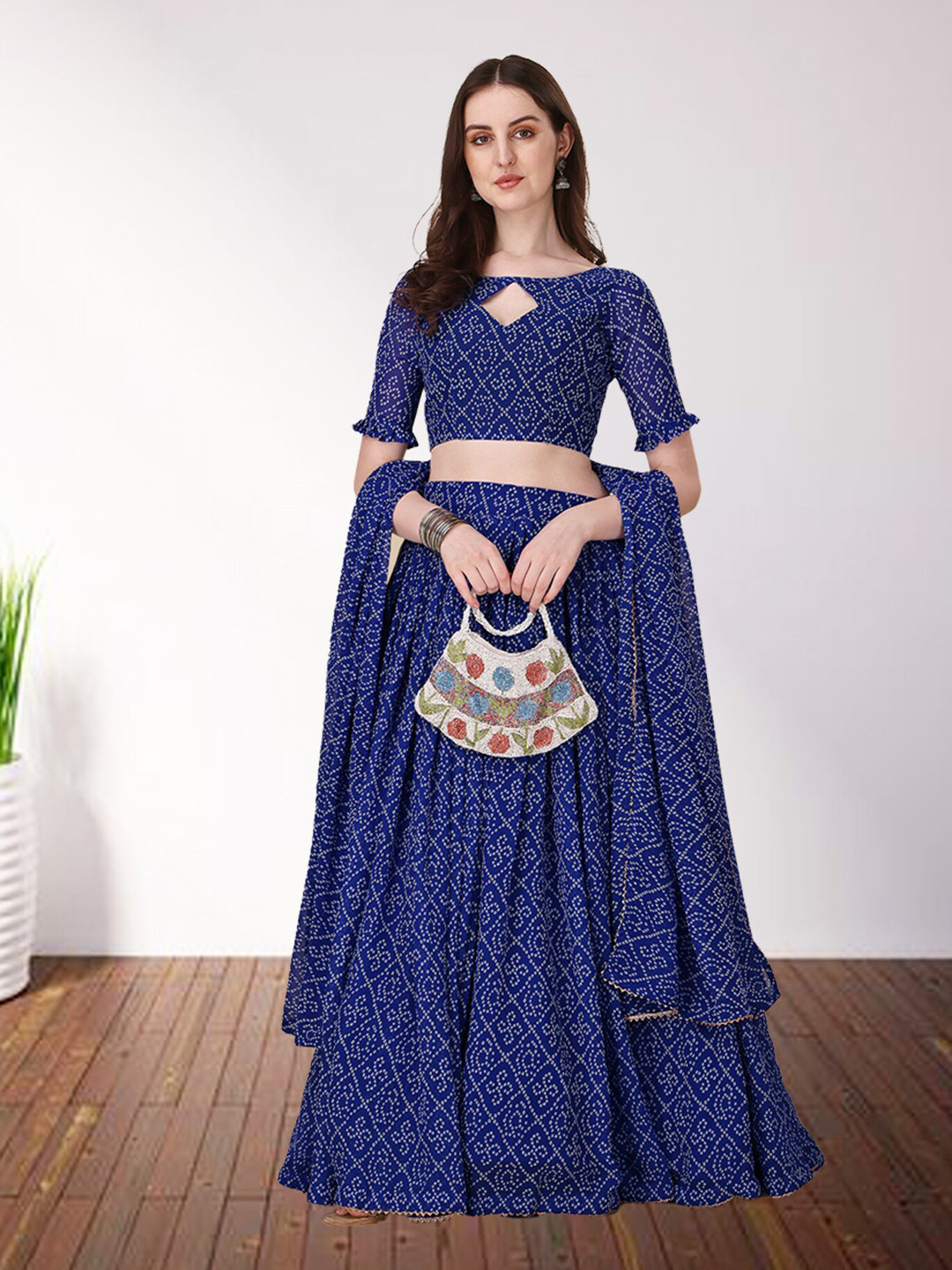 

N N ENTERPRISE Printed Semi-Stitched Lehenga & Unstitched Blouse With Dupatta, Blue