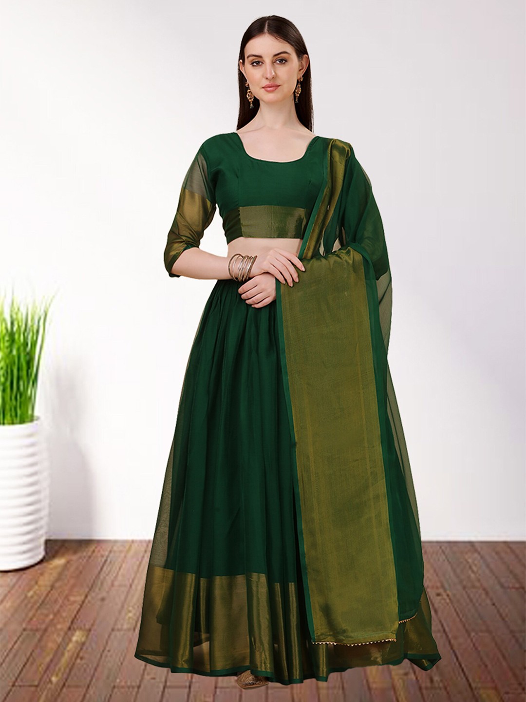 

N N ENTERPRISE Semi-Stitched Lehenga & Unstitched Blouse With Dupatta, Green