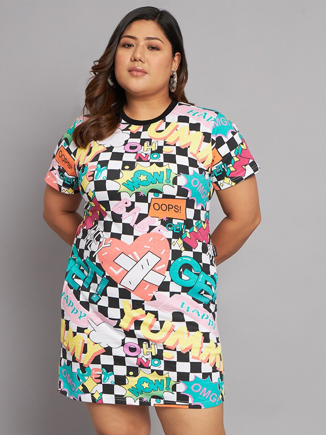 

BEYOUND SIZE - THE DRY STATE Plus Size Graphic Printed Cotton T-shirt Dress, Black