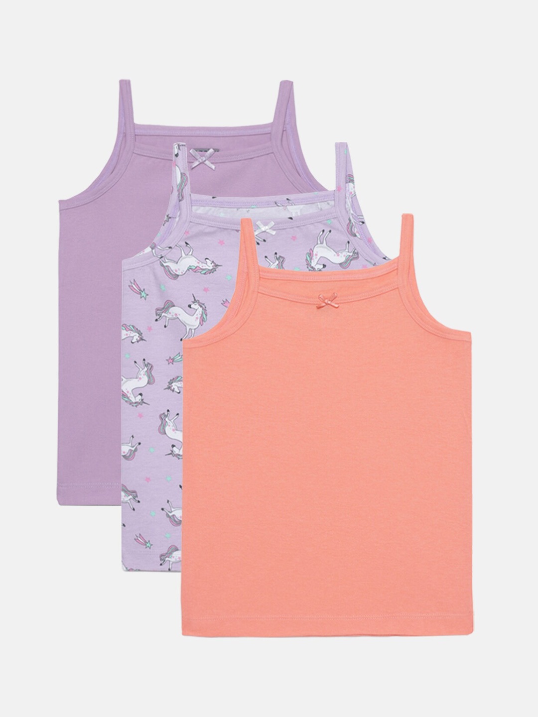 

mackly Girls Pack Of 3 Printed Cotton Camisoles, Violet